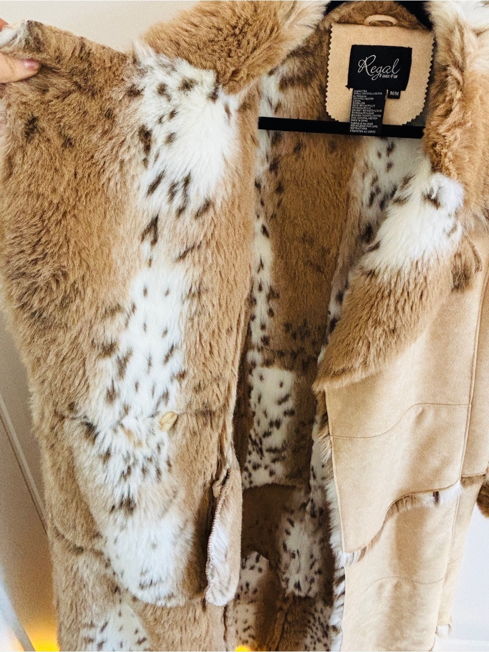 Vintage Faux Fur Trim Full Length Coat Western Boho Mob Wife Tan Beige Medium - Picture 14 of 15